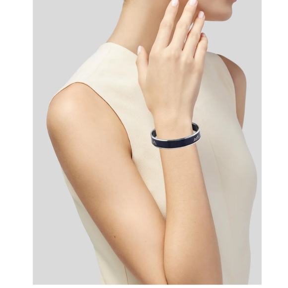 Hermes Bangle Curry Silver Navy Blue Enamel Bracelet - Picture 2 of 8